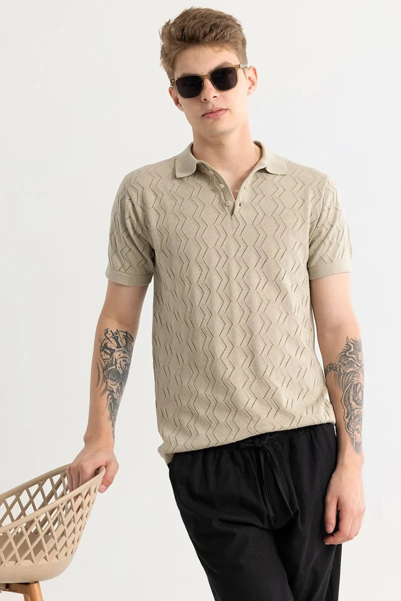 SNITCH Baldassare Beige Knitted Polo T-Shirt